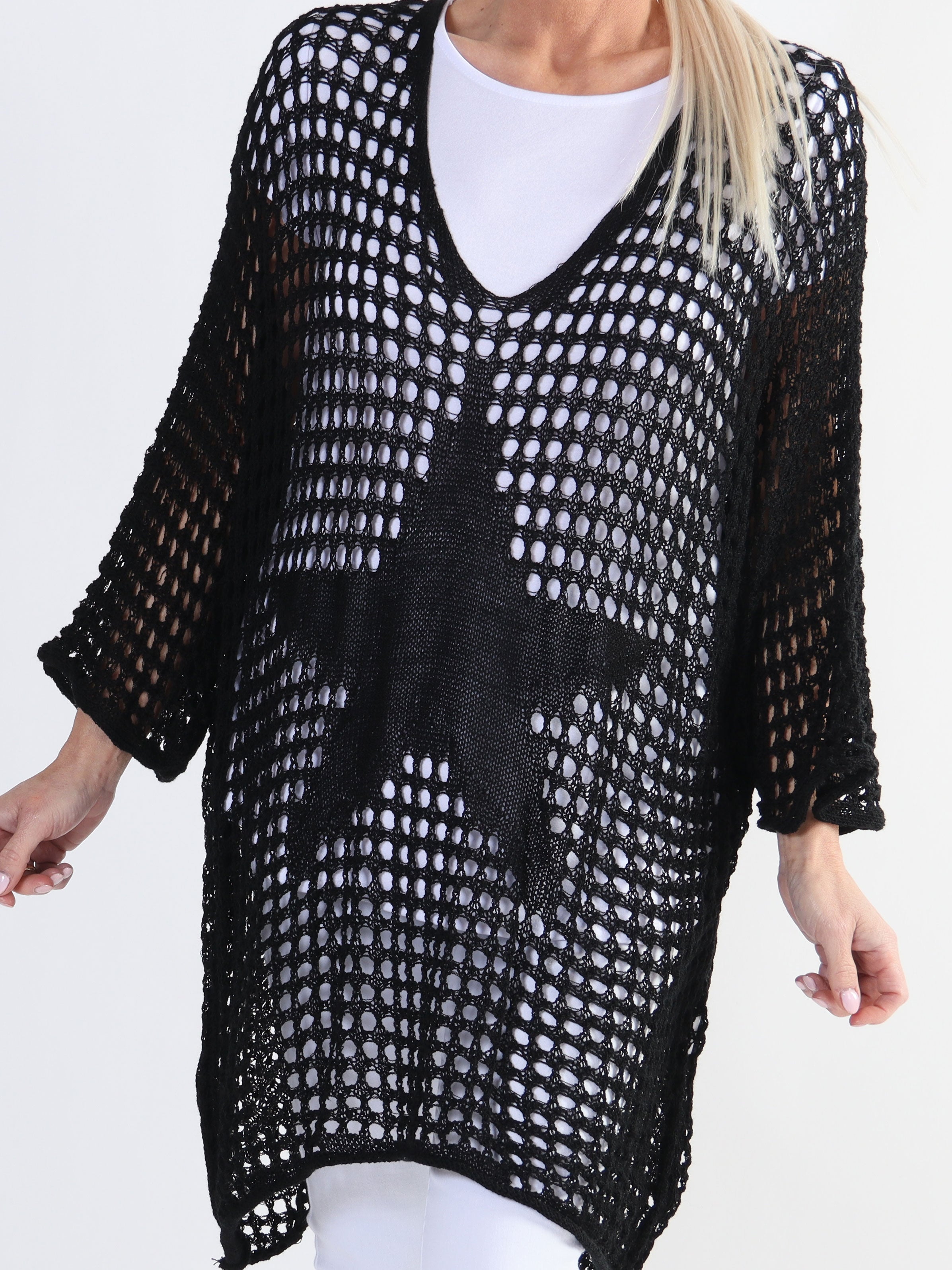 Maya - Söt trikå i plus size med spetsmönster och fladdermusärmar